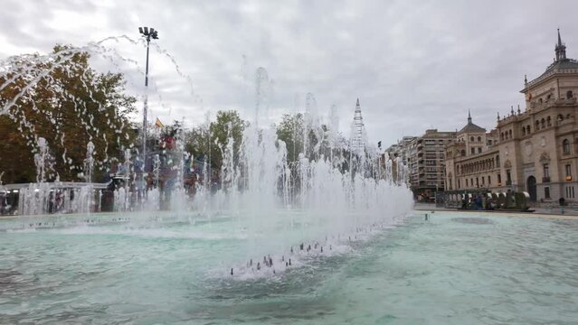 Large ornamental fountain on the Paseo de Zorrilla in the city of Valladolid, Spain.