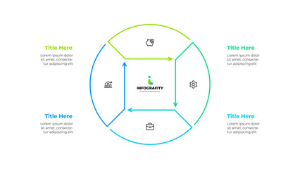 Outline cycle diagram divided into 4 sectors. Design concept of four steps or parts of business cycle. Infographic design template