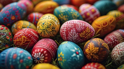 Fototapeta na wymiar Brightly colored Easter eggs. Happy Easter concept.