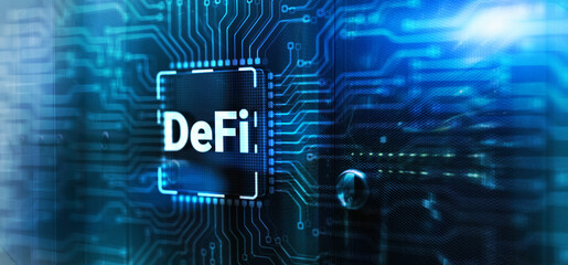 DeFi Decentralized Finance Inscription on 3d Electronic Circuit Board Chip