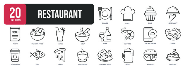 Restaurant thin line icons. Editable stroke. For website marketing design, logo, app, template, ui, etc. Vector illustration. - obrazy, fototapety, plakaty
