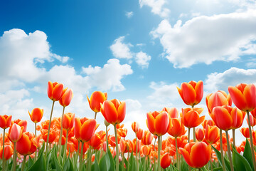 "Orange Tulips Reaching for the Sky. Horizontal photo