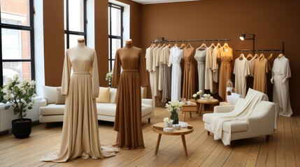 mannequins and racks, showing some casual muslim high street cotton tops, abaya and dresses