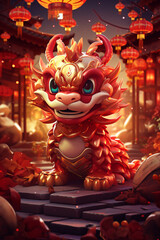 Cartoon style Chinese dragon at new year celebration