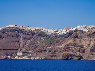 View towards Fira, Santorini or Thira Island, Cyclades, Greece