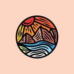 Hand Drawn Mountain Logo Design illustration vector Emblem