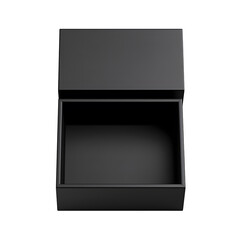 Top view of black opened box with empty space for product display. Without background