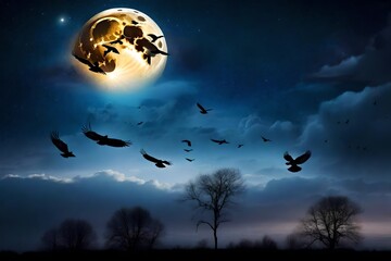 Obraz na płótnie Canvas black raven in night