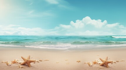 Fototapeta na wymiar Ocean beach. blue sky and starfish on the sand