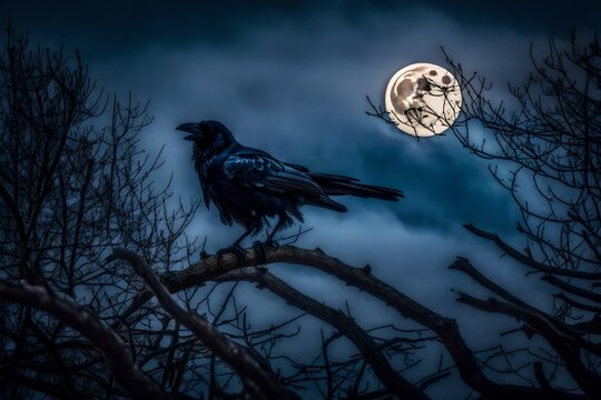 black raven in night