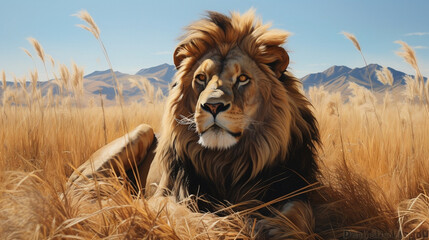 Lion hyper realism, male lion in the wild