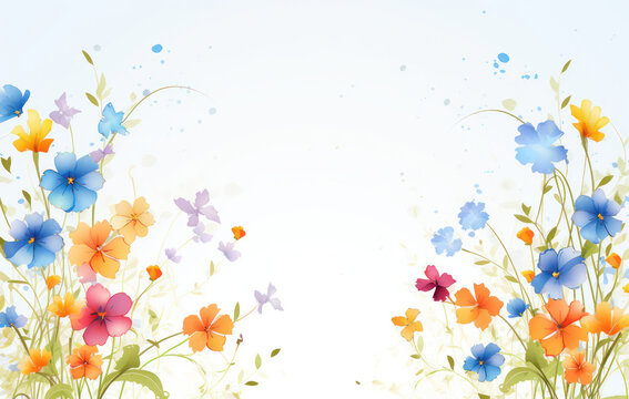 Floral Spring Beauty: Abstract Floral Illustration with Colorful Blossoms and Butterflies on a White Background