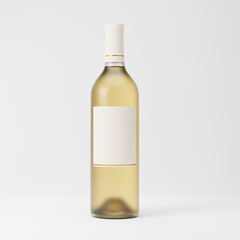 Frosted glass bottle of white wine with blank label isolated over white background. Mockup template. 3d rendering.