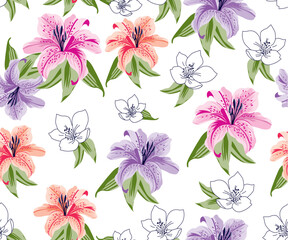 Flowers pattern, lily flowers,colorful floral pattern