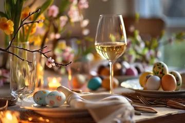 Foto op Plexiglas still life with easter eggs and wine © ramona