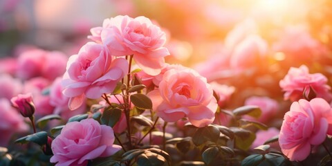 Summer Sun and Pink Roses in City