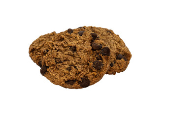 Stack of Three Chocolate Chip Cookies isolated on white or transparent