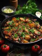 Mushrooms frying in a pan