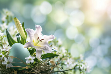  highlighting a single Easter lily against a soft, blurred background, creating an elegant and minimalist Easter background, minimalistic photo