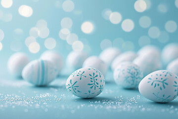 minimalist Easter background with 2D white color eggs icons