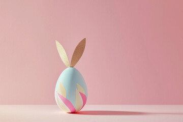  easter egg with rabbit ears from it, on pastel minimalist Easter background