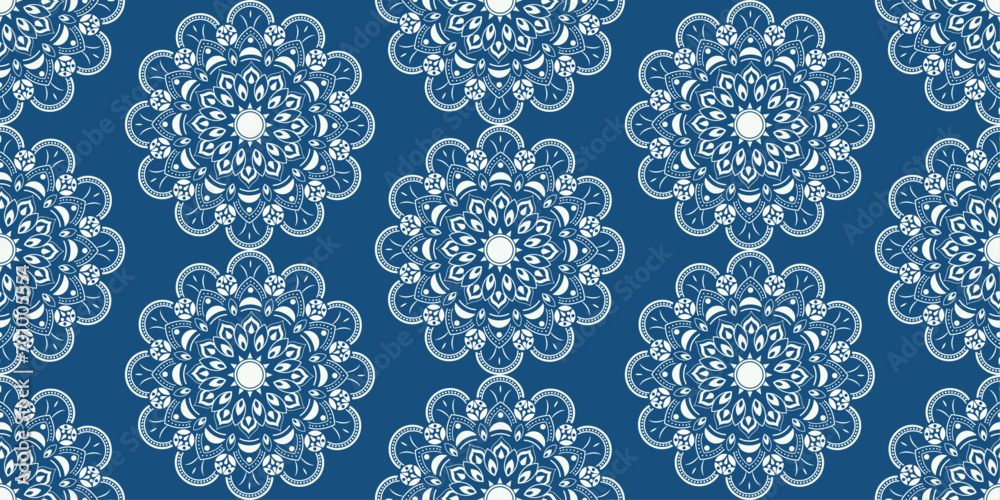 Poster Mandala pattern. Seamless pattern of ornamental round decorative mandalas.