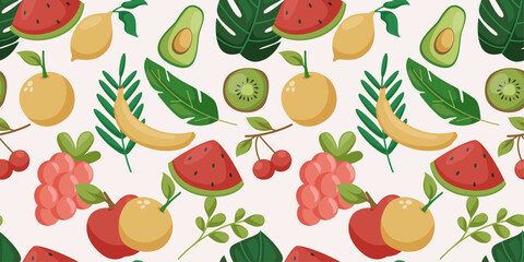 Seamless fruit pattern. Vector and summer pattern style for picnics, wallpapers and various prints. Juicy fruits, vector pattern.