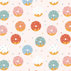 Donut pattern, cartoon food seamless wallpaper, tasty illustration