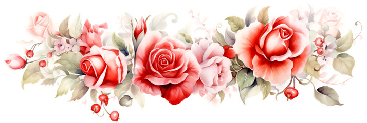 Fototapeta na wymiar Painting with pink roses on a white background - watercolor.