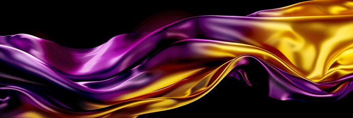 Flowing silk fabric in purple and gold colors.