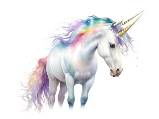 Obraz na płótnie Canvas Beautiful cute unicorn with rainbow color isolated on a white background, Watercolor Rainbow illustration.