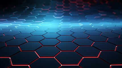 Abstract hexagon background in blue and red neon light