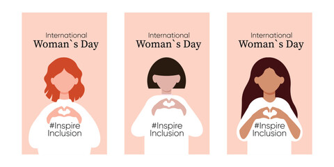 International Women s Day concept holiday. Diverse women. Three card. Campaign 2024 inspireinclusion