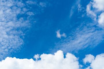 Blue Sky with White Clouds, Sunny Cloudy Sky Texture Background, Fluffy Clouds Pattern, Sunny Cumulus