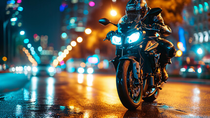 Motocross rider on the night road