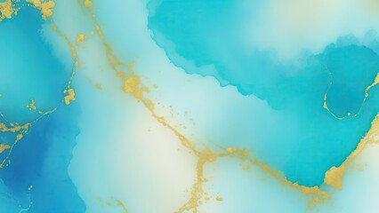 Sweet Cyan, Blue and Gold Alcohol Ink Digital Paper Background