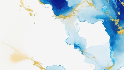 Sweet White, Blue and Gold Alcohol Ink Digital Paper Background