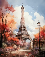 Tapeten Eiffeltoren in het voorjaar in Art Nouveau stijl © adrivdb