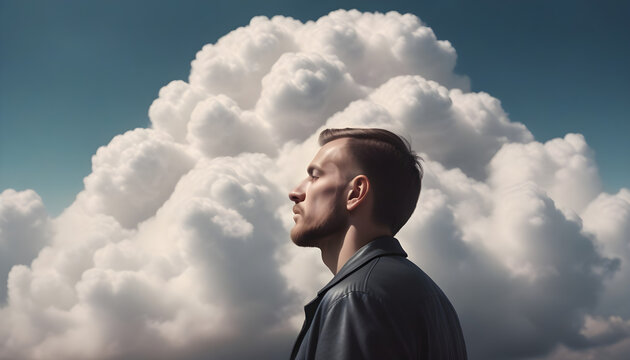 Man with his head in the clouds
