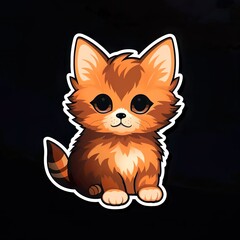 Cute kitten sticker isolated on black background. 8k resolution best details for printing. For Kids style