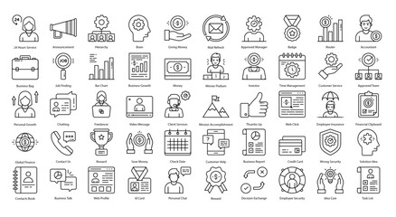 Human Ressources Thin Line Icons Client Services Company Iconset in Outline Style 50 Vector Icons in Black