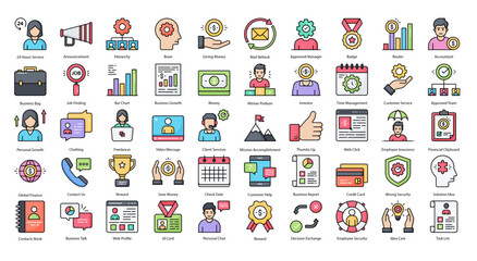 Human Ressources Colored Line Icons Client Services Company Iconset in Filled Outline Style 50 Vector Icons