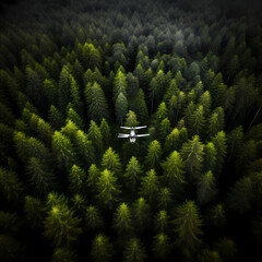 A drone flying over a lush forest capturing aerial views.
