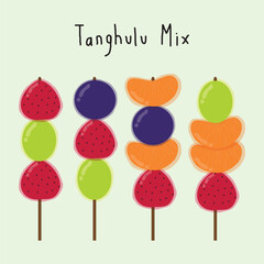 illustration of a set of tanghulu mix fruits