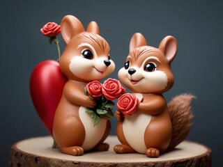 Sweet  Squirrel are romantic in the Valentine concept. Generative Ai