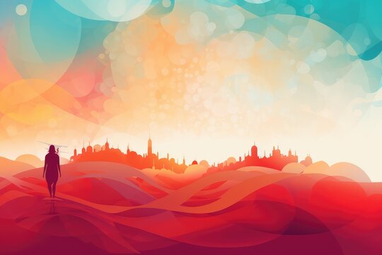 abstract landscape with a silhouette of a girl on the background of the city.  February 22: Castella de la Plana
