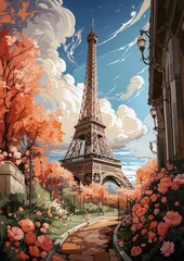 Fototapeten Eiffeltoren in het voorjaar in impressionistische stijl © adrivdb