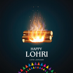 Happy Lohri text. Indian Sikh Festival editable design background. Greetings on the traditional Lohri festival of Punjab, India. Greeting card, poster banner design.