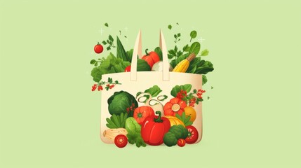 Obraz na płótnie Canvas Reusable shopping bag filled with fresh fruits and vegetables