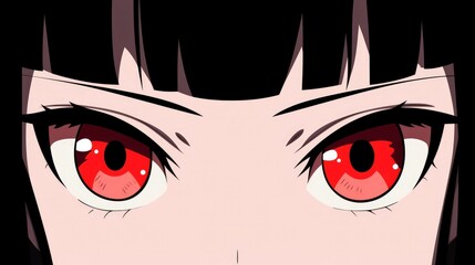 Cartoon face close-up with red eyes. illustration for anime, manga in japanese style - obrazy, fototapety, plakaty